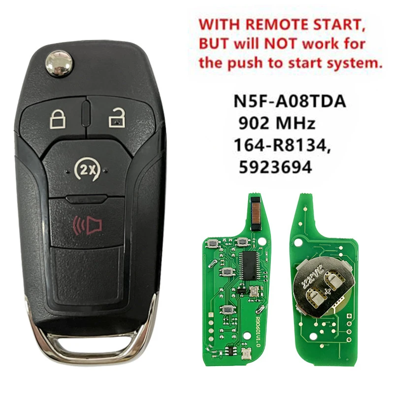 

KEYECU Aftermarket Cheap Flip Key Keyless Remote Start fob 4Button 902MHZ ID49 for FORD F150 F-250/F-350 Super Duty N5F-A08TDA