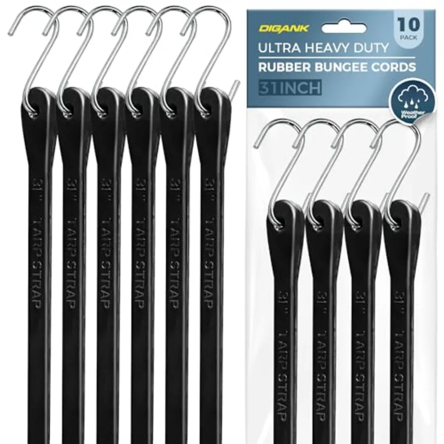 

Резиновые ремни-банджи с крюками 31 дюйм, сверхпрочные, для крепления тентов на грузовиках и фиксации грузов, 10 шт.