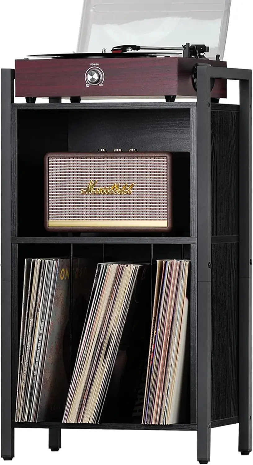 

Record Player Stand, 3-Shelf Black Vinyl Record Holder with Storage, Record Stand, Vintage Turntable Stand Holds Up to 100 Album