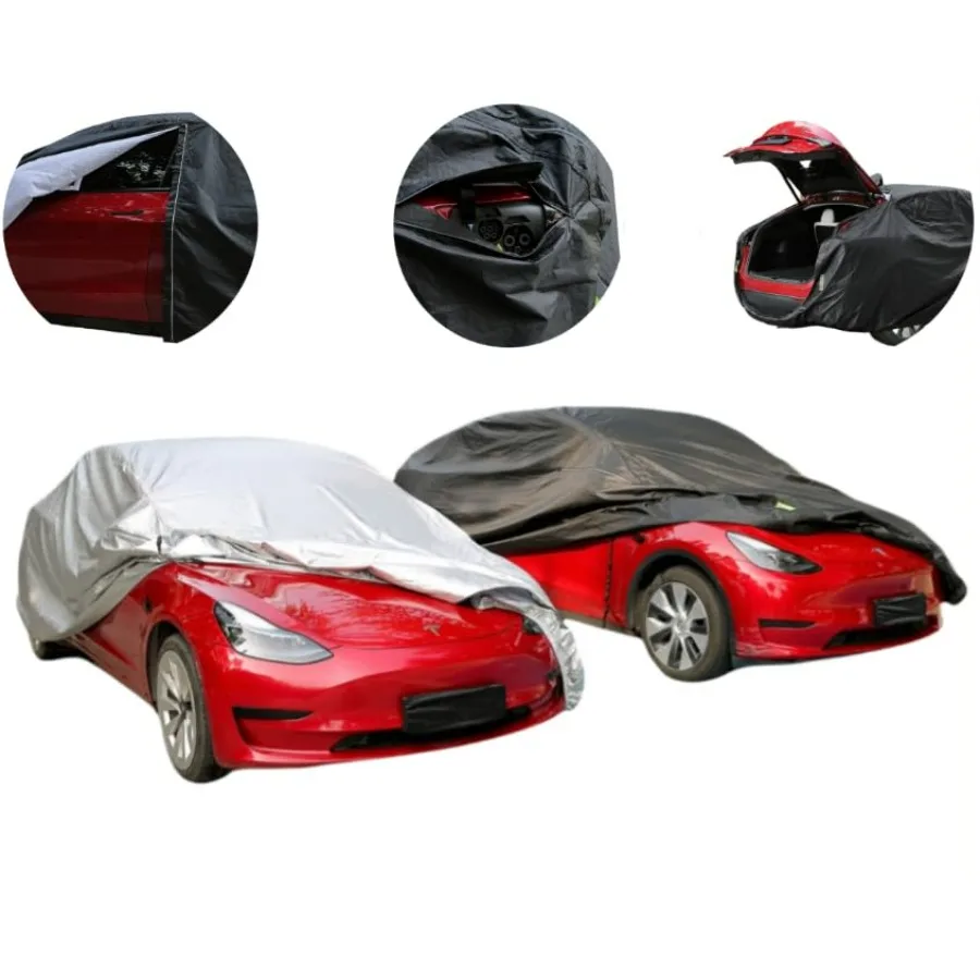 

Tesla Car Cover for Model 3/Y/X/S - 210T Polyester Heavy-Duty, Scratch-Free Fleece Lining, Zippered Charging Port/Trunk/Doors,