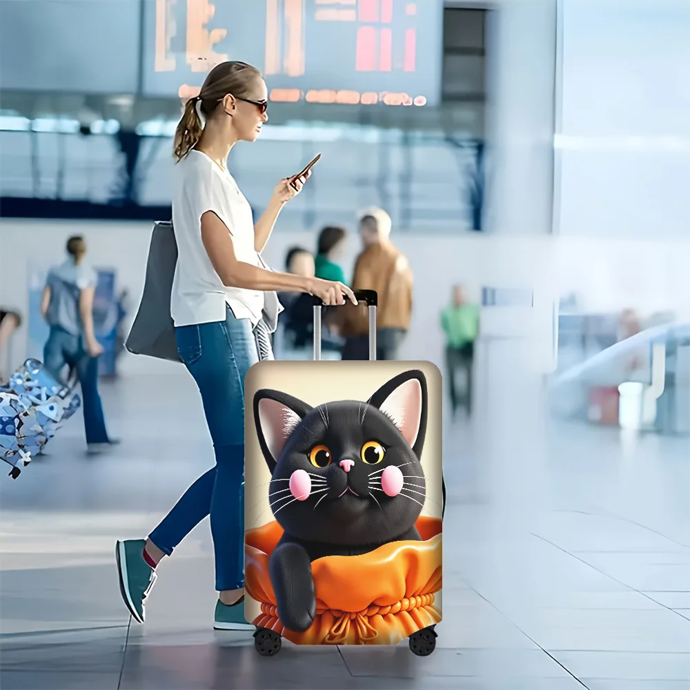 

1PC Cute black cat print luggage cover for luggage sizes 18-32 inches; dust and elastic travel accessories to effectively protec