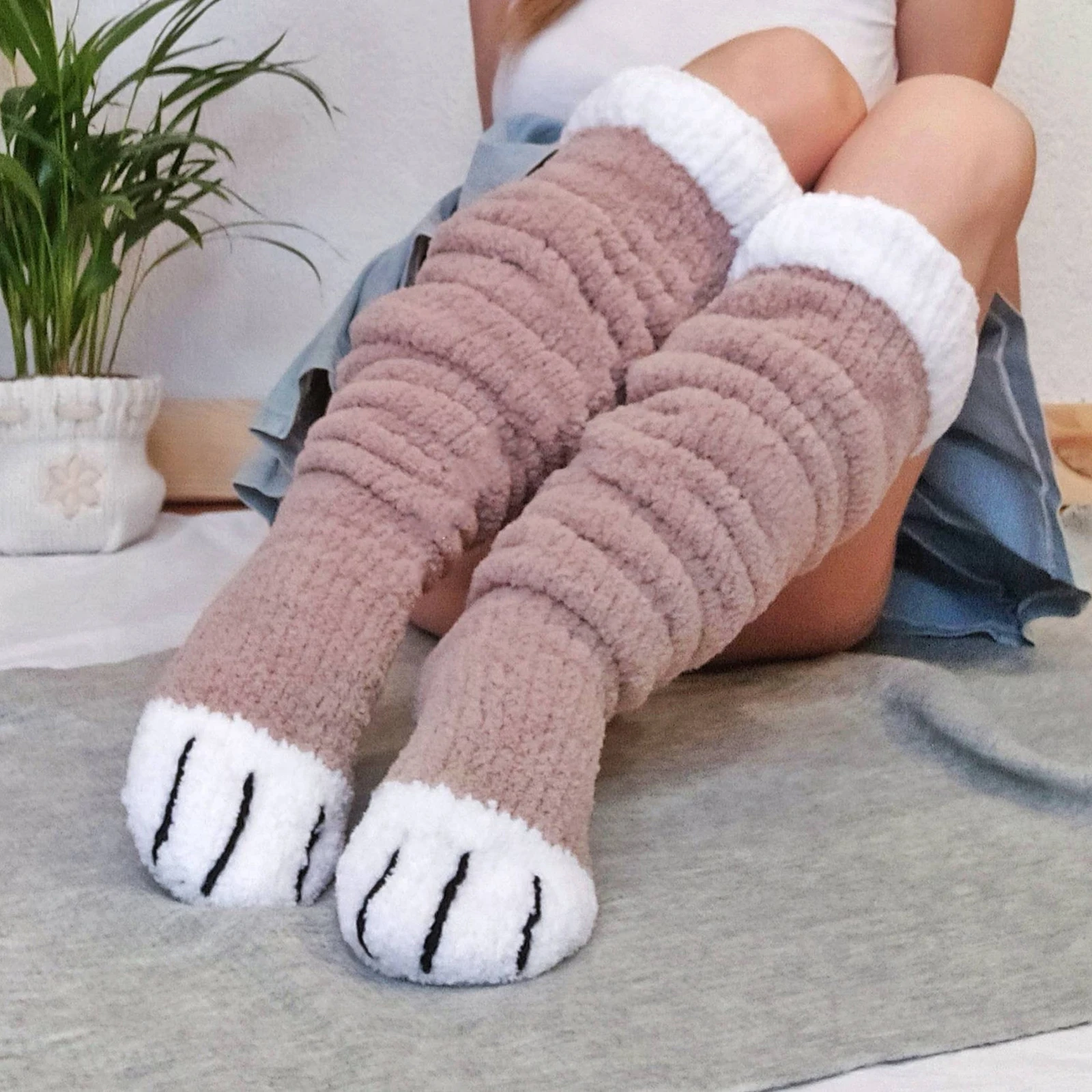 Women Knee-High Socks Patchwork Animal Paws Casual Cute Cosplay Thick Universal Stockings Hot Sale