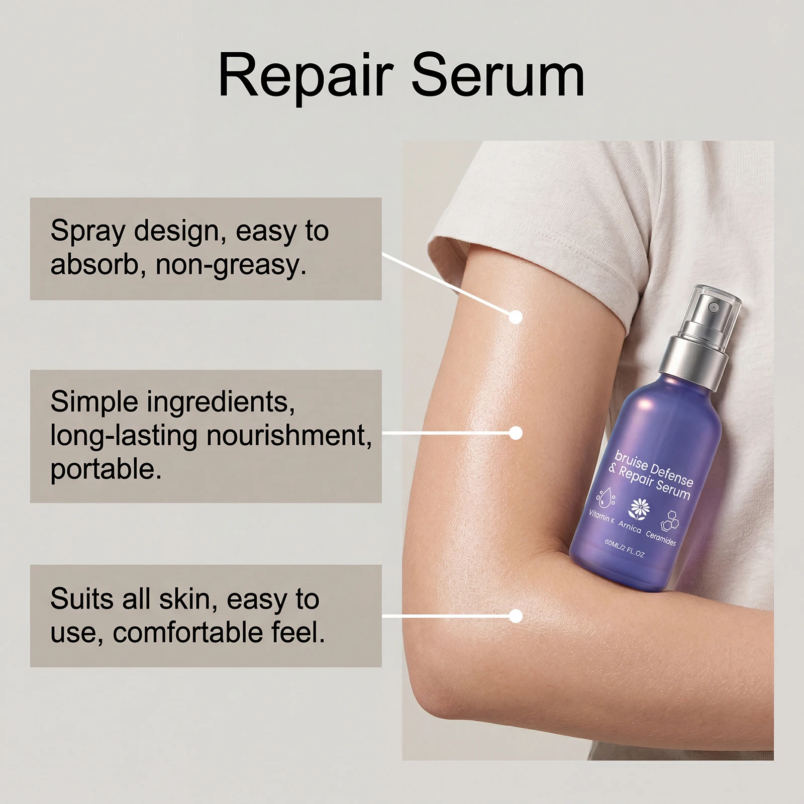 Arnika-Serum-Spray zur Linderung von Prellungen und Verletzungen, Reduziert Rötungen und Schwellungen, Verbessert Pigmentierung, Schnell Einziehendes Körperserum – Detail 4