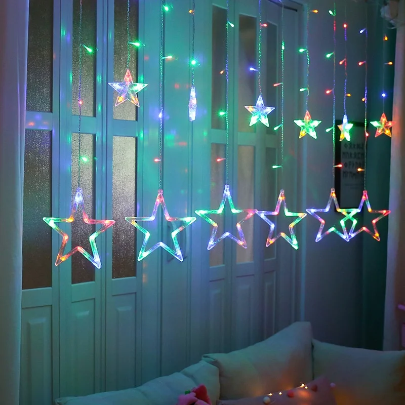 

2.5M Romantic Fairy Star Led Curtain String Light Warm white EU220V Xmas Garland Light For Wedding Party Holiday Deco