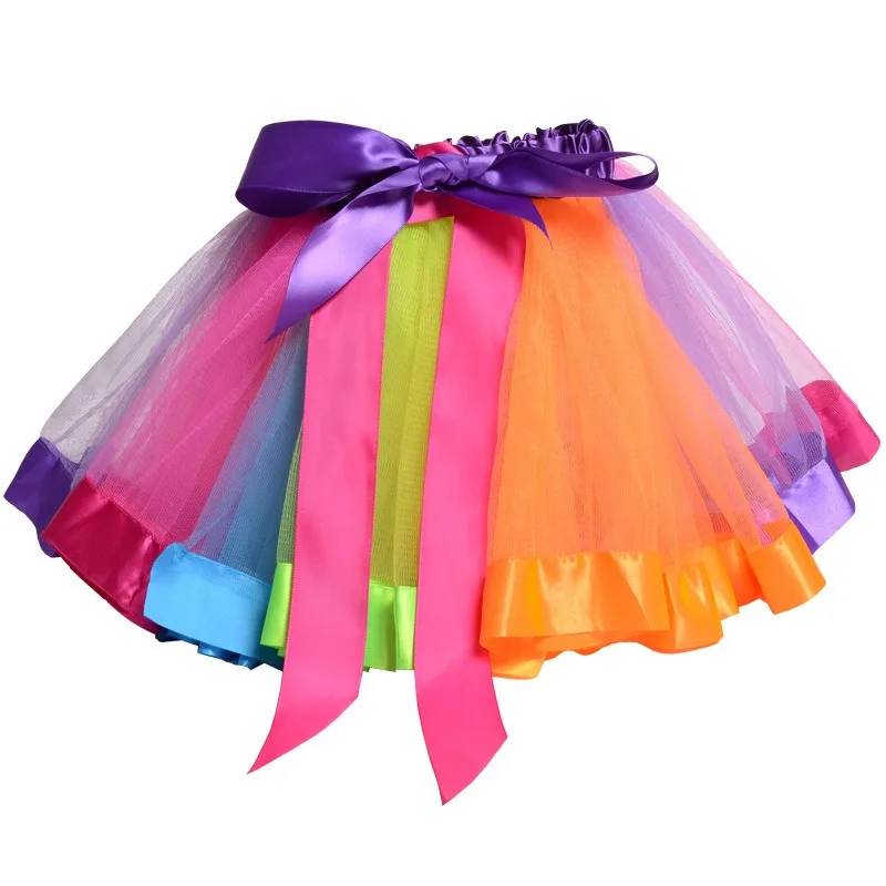 New Hot Selling Children's Mesh Bright Breathable Skirt Girls Big Children Rainbow Skirt Dance Skirt Dance Performance