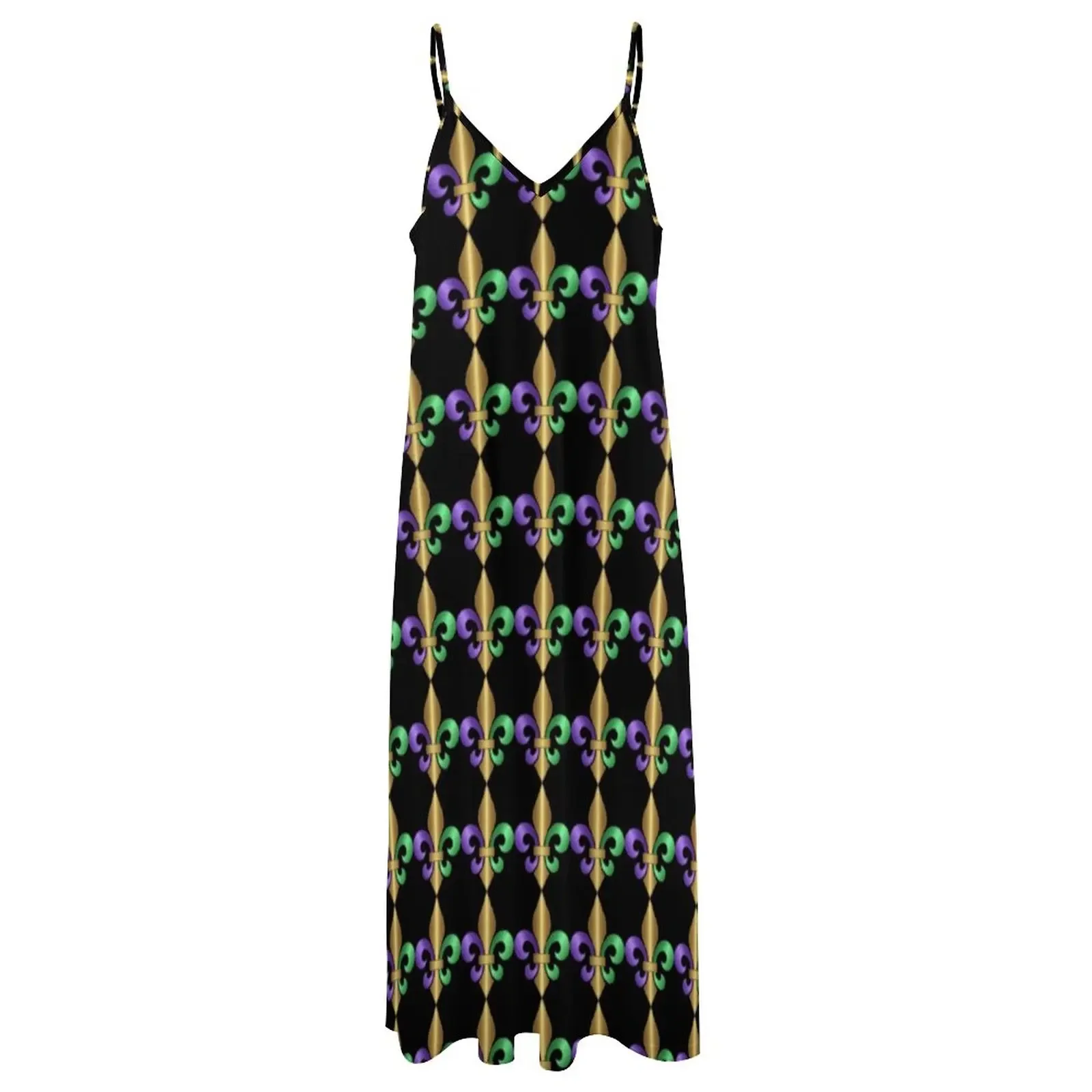 Purple Green and Gold Fleur-de-Lis Symbol Sleeveless Dress luxury dresses summer women's dress 2024