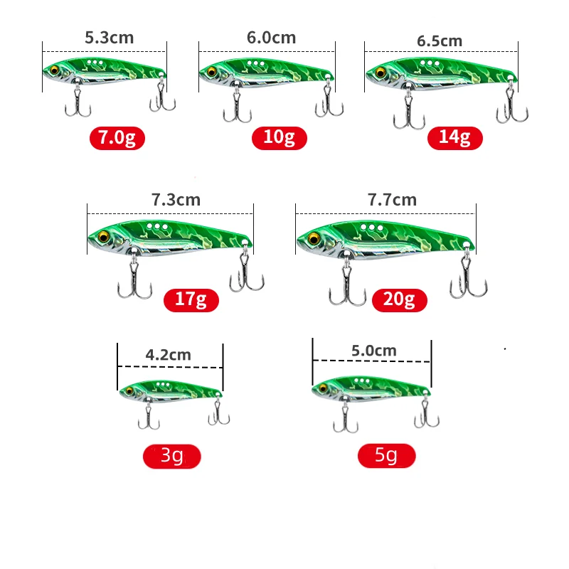 6 Stück Angelköder 3g/5g/7g/10g/14g/17g/20g Spinner Balancer Metall-Löffelköder VIB Bionischer Köder Sinkender Jig mit 3D-Augen für Vollständiges Schwimmen – Detail 3