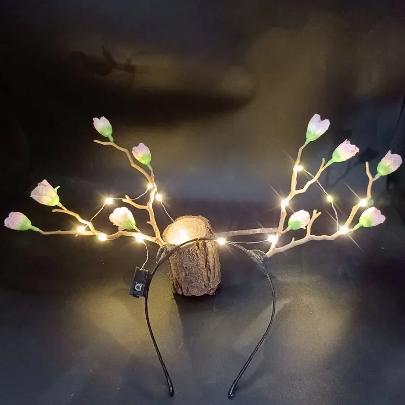 10pcs LED Light Up Branch Flower Headband Luminous Glowing  for Children Kids Adult Party Dress  Decoration Props