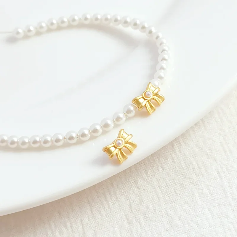 

6 Pieces Matte Gold Mini Exquisite Simple Bow Tie Pearl Pendant Handmade DIY Bracelet Necklace Beaded Spacer Bead Accessories