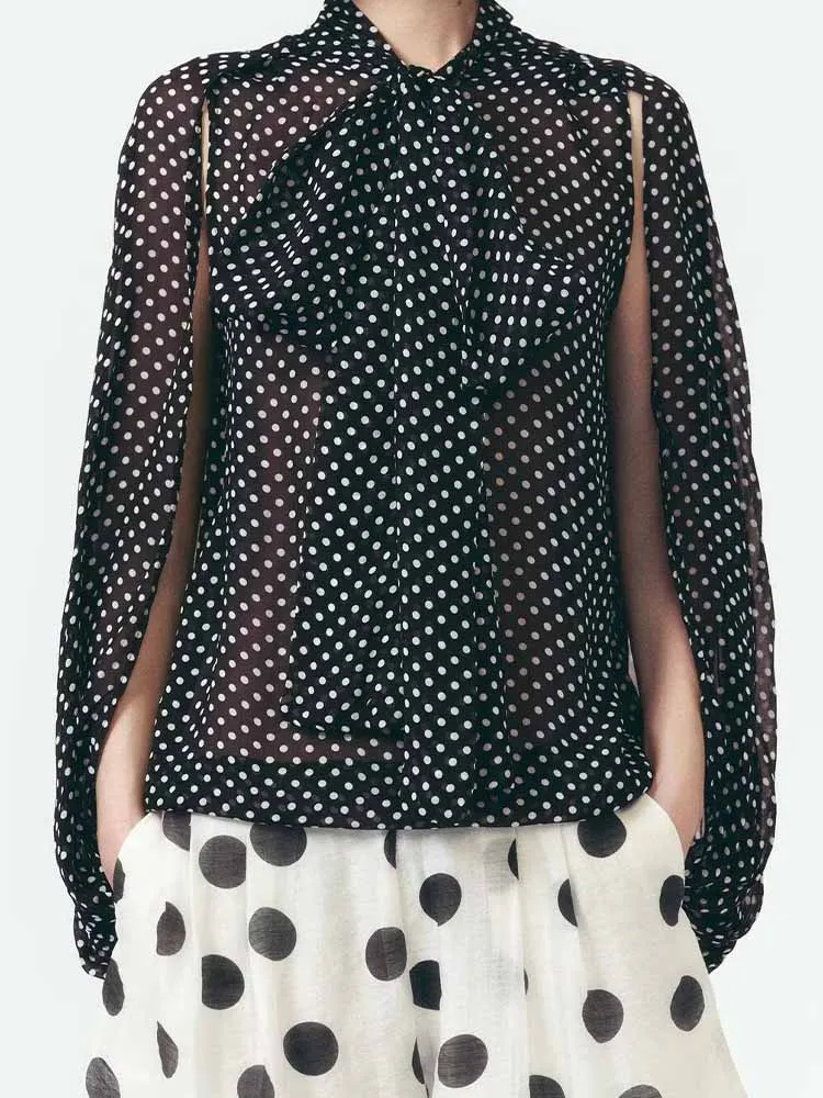 

European and American style summer new fashion casual women's clothing design sense versatile bow-decorated cape shirt