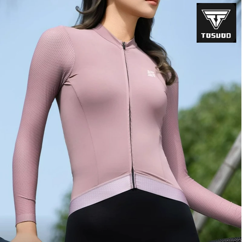 

TOSUOD Women's Cycling Long Sleeve Jersey 3D Breathable Quick-Dry Fabric UV Protection Reflective Sports Wear for Cycling