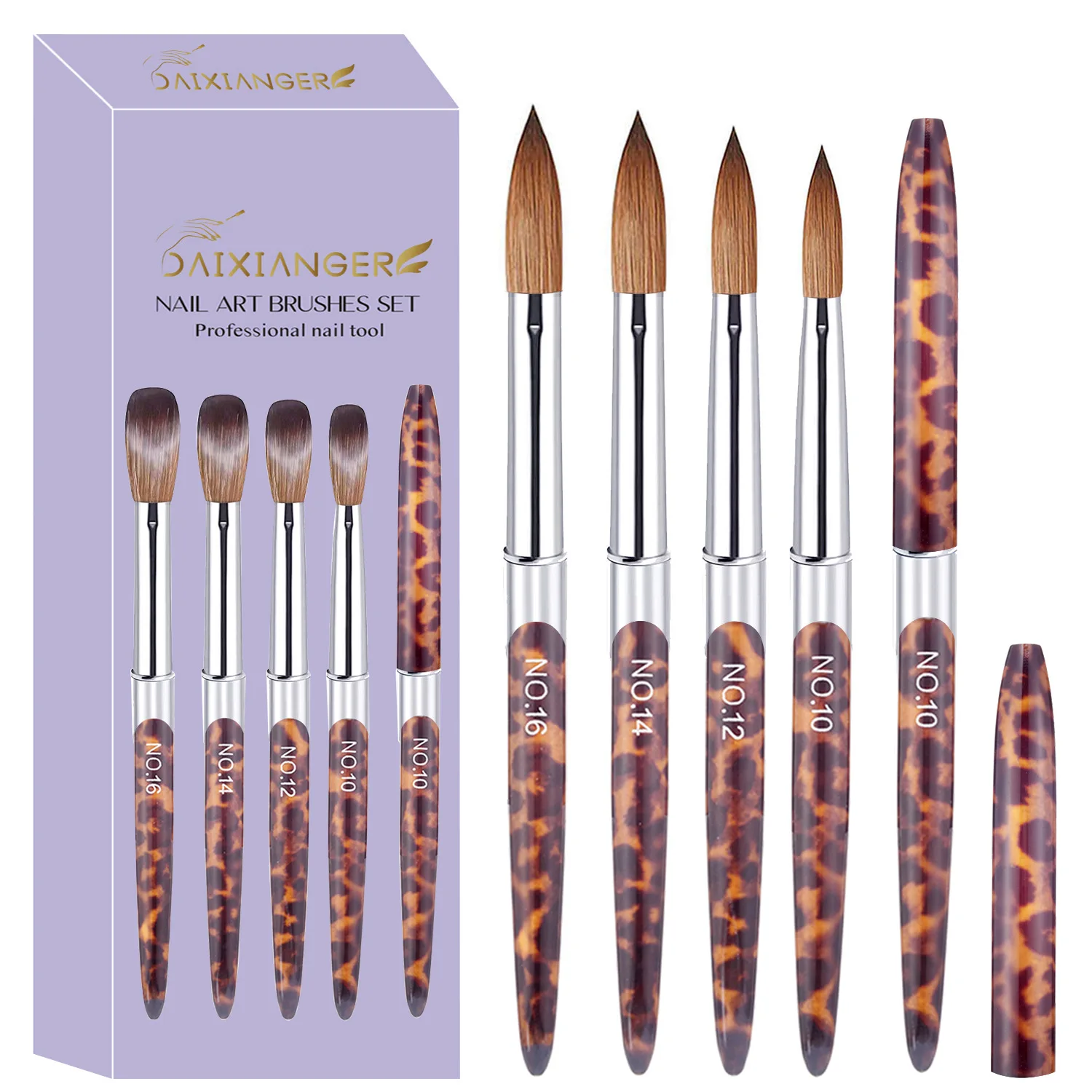 Hete Verkopende Nagelborstelset, Nieuwe Luipaardprint Nagelkristal Carving Pen, 4 Kleuren Schilderborstels