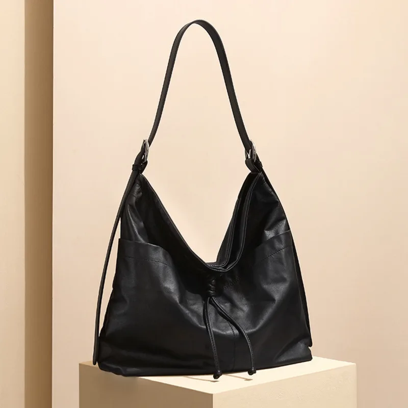 

2024 New Genuine Women's Tote Head Layer Leather Underarm Bow Flow Su Large Capacity Commuter Shoulder Bag сумка женская Sac сум