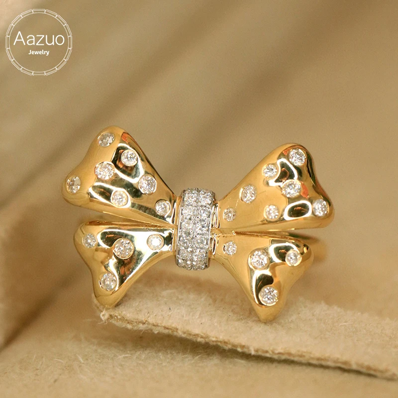 

Aazuo Vintage18K Yellow Gold Real Diamonds H SI Luxuly Butterfly Ring Gifted For Woman Deluxe Banquet Fashion Jewelry Au750