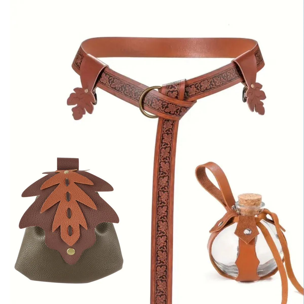 Falda medieval con cinturón, atuendo largo estilo renacentista, cinturón con estampado de hojas, accesorios para disfraz de fiesta de Halloween