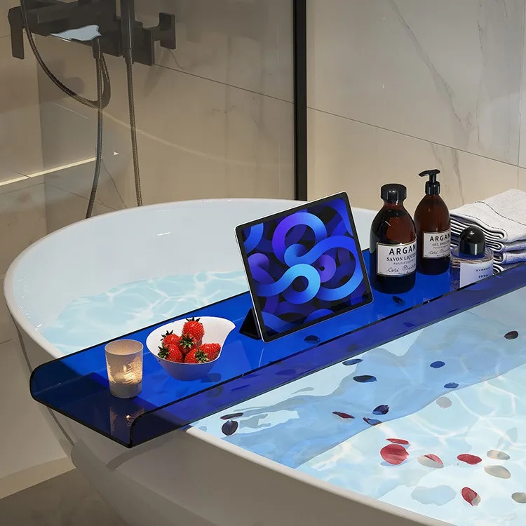 Household acrylic bathtub rack, mobile phone one-word storage bracket, transparent bathroom, waterproof bathtub tray