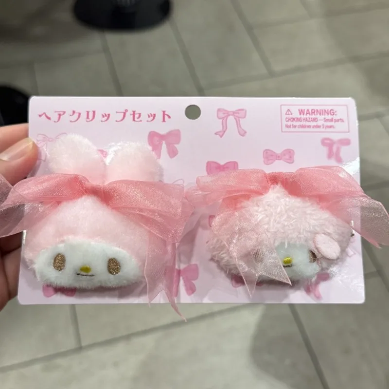 

2025 New Sanrios My Melody Girl Kawaii Plush Hairpin Lace Bow Cartoon Piano Headdress Duckbilly Clip Daily Bangs Decoration Gift