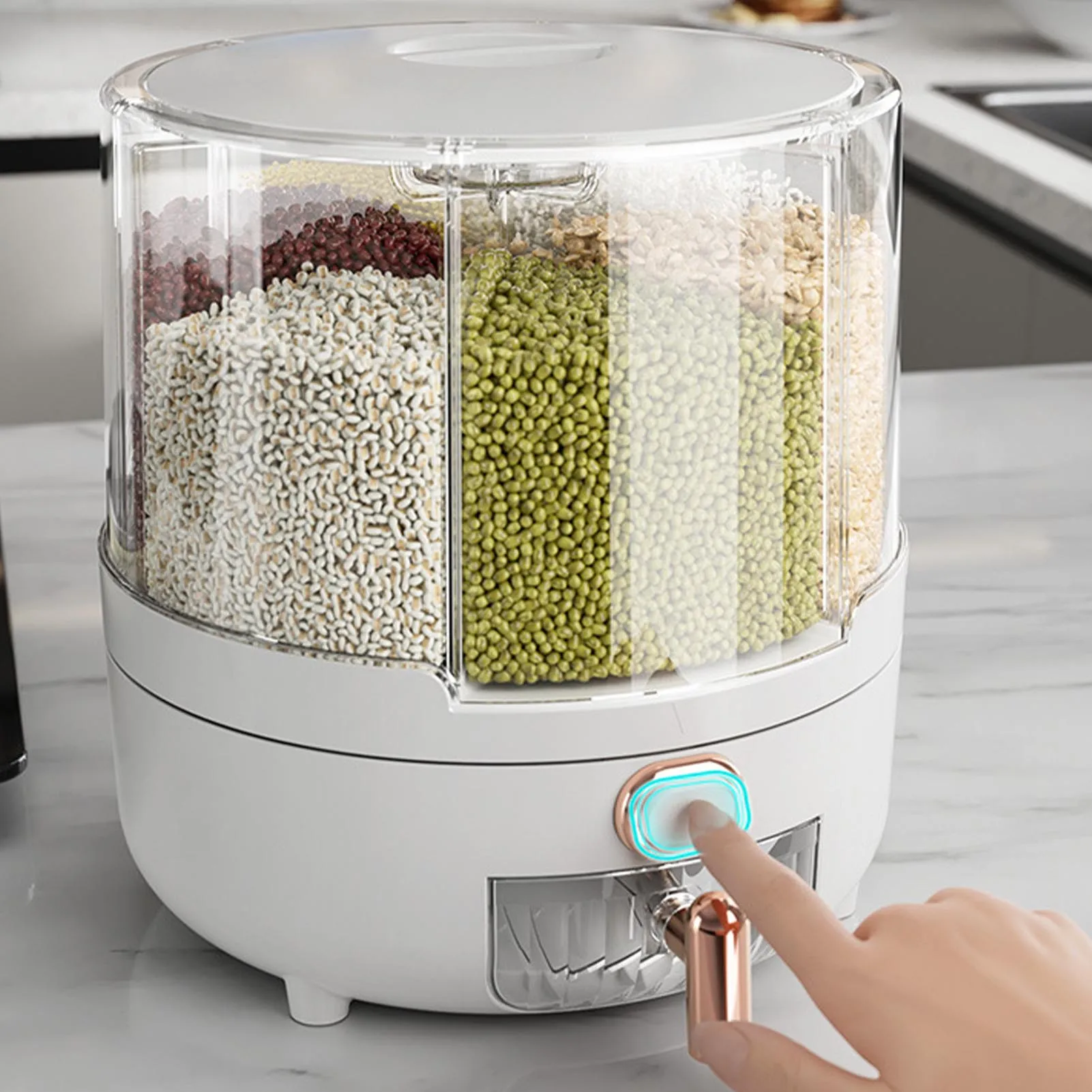 360° Rotating Grain Dispenser 360 Degree Rotating Grain Dispenser Box PP Plastic Kitchen Storage Container for Rice and Beans