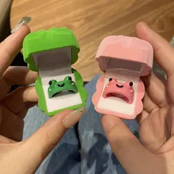 Cartoon Green Pink Frog Rings Display Boxes Cute Acrylic Animal Rings Summer Finger Jewelry Gifts For Couple Best Friends