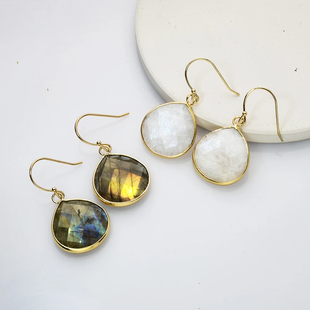 

BOROSA Unique Golden Color Labradorite Faceted Dangle Drop Earrings for Women Girls Fashion Birthday Jewelry Gifts Accessories