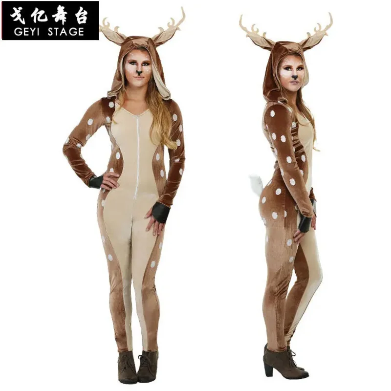 Halloween Sexy sika deer Cosplay for Adults Kids Women Animal Slim Deer Suit Winter Jumpsuit Cosplay Costume Christmas Female