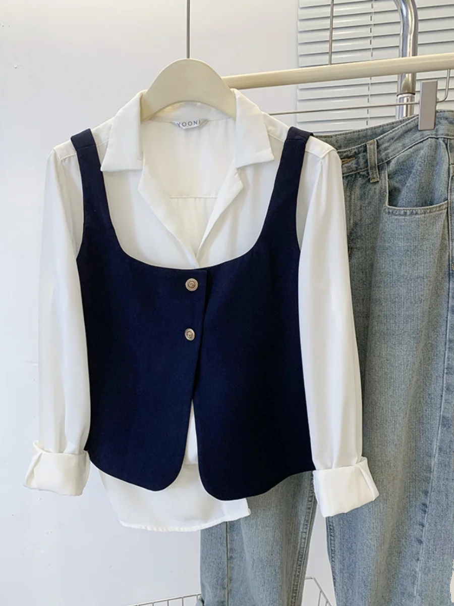 Ele Square Collar ort Women's  Vest Autumn Winter Faion Outerwear U-Neline Single Button Closure Trendy Top