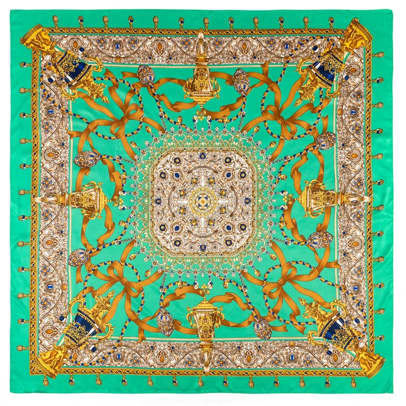 130cm Silk Scarf Women Large Shawls Jewellery Trophy Square Bandana Kerchief Hijab Scarf Female Winter Foulard Lady Beach Towel