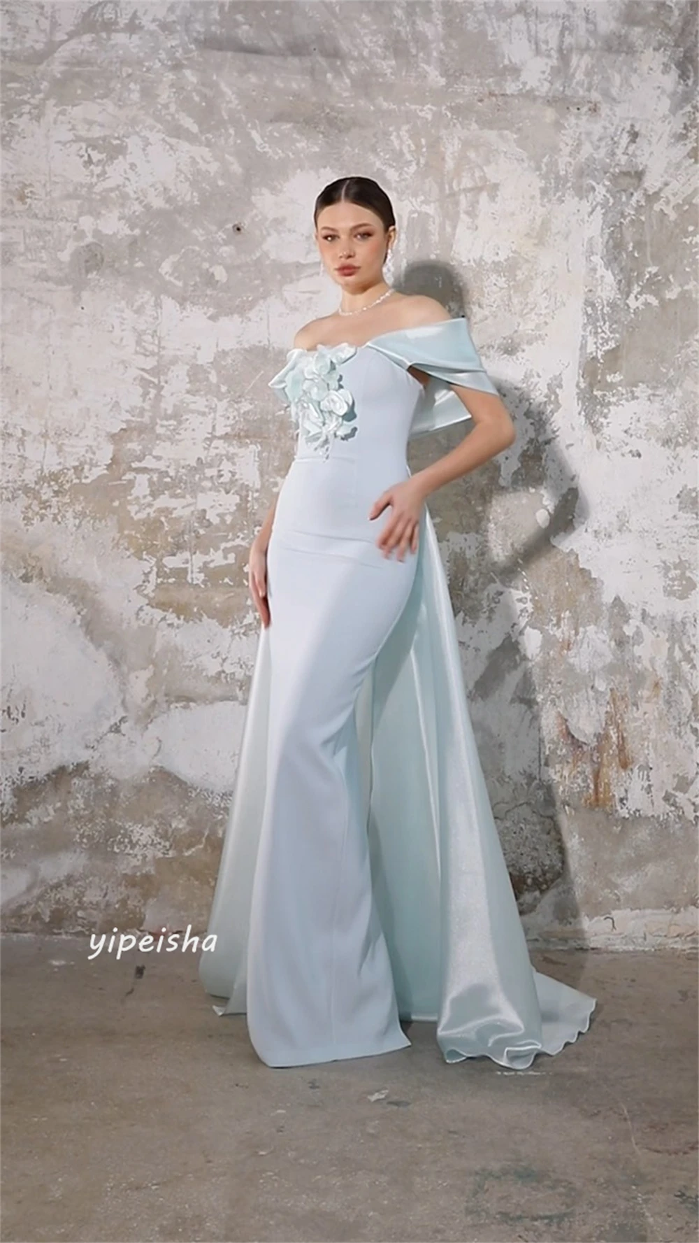 Prom Dress Evening Jersey Sequined Flower Ruched Homecoming A-line Off-the-shoulder Bespoke Occasion Gown Long Dresses