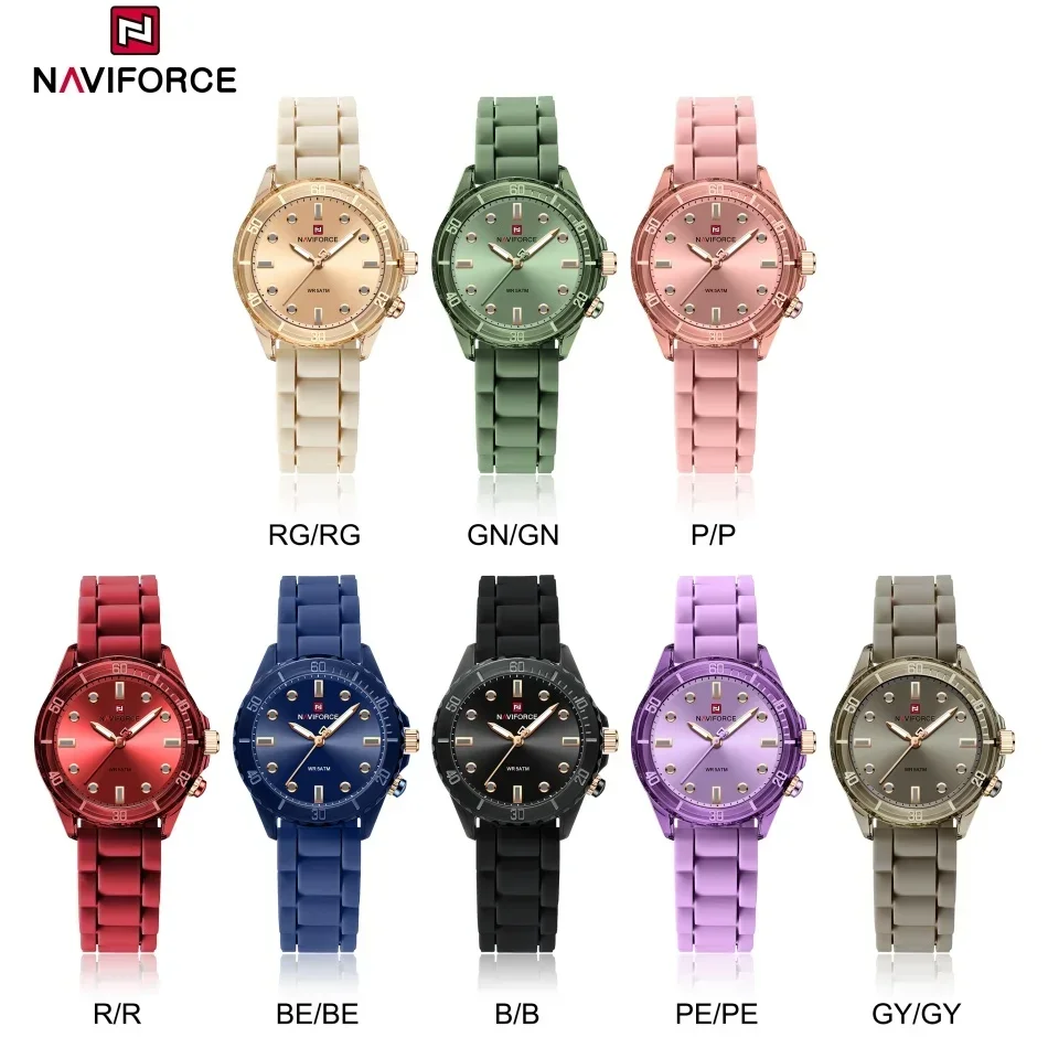NAVIFORCE NF7115 Lightweight Silicone Women's Quartz Watches Elegant Waterproof Night Light Girls' Business Fashion Watch