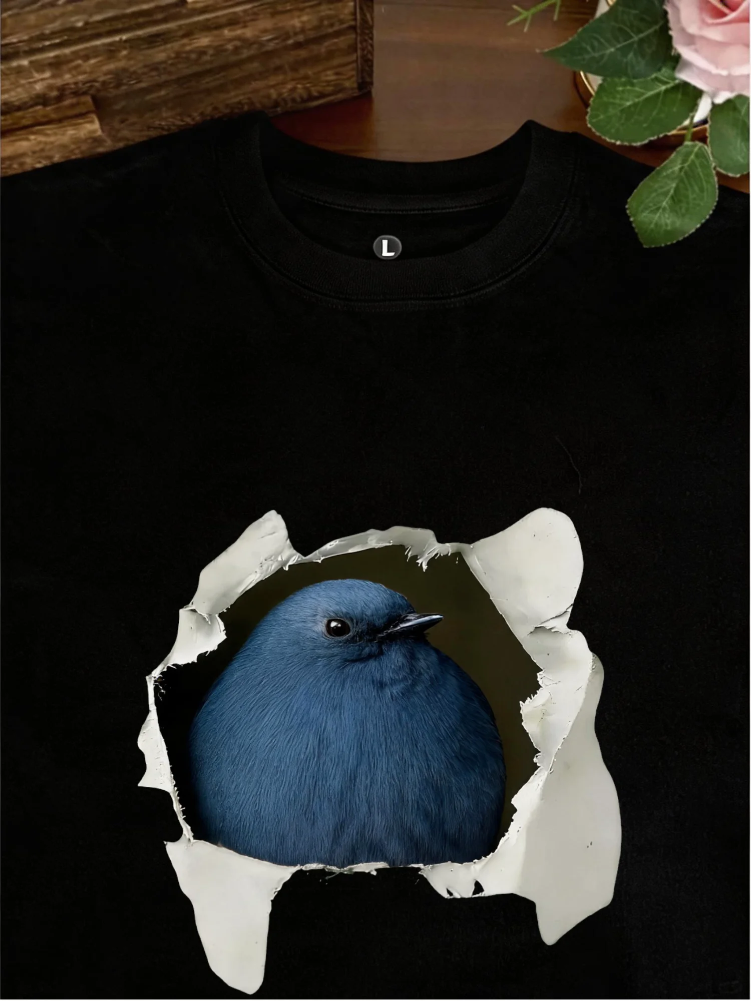 Wild Bird Watching Casual Cotton T-Shirt Men's Summer Breathable Short Sleeve round Neck Print Top Outdoor Protection Hole De...