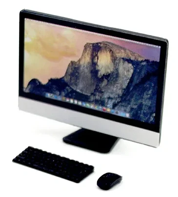 Mini ordenador de escritorio en miniatura para casa de muñecas, muebles con teclado y ratón, modelo de decoración para el hogar, accesorios para casa de muñecas, 1:12