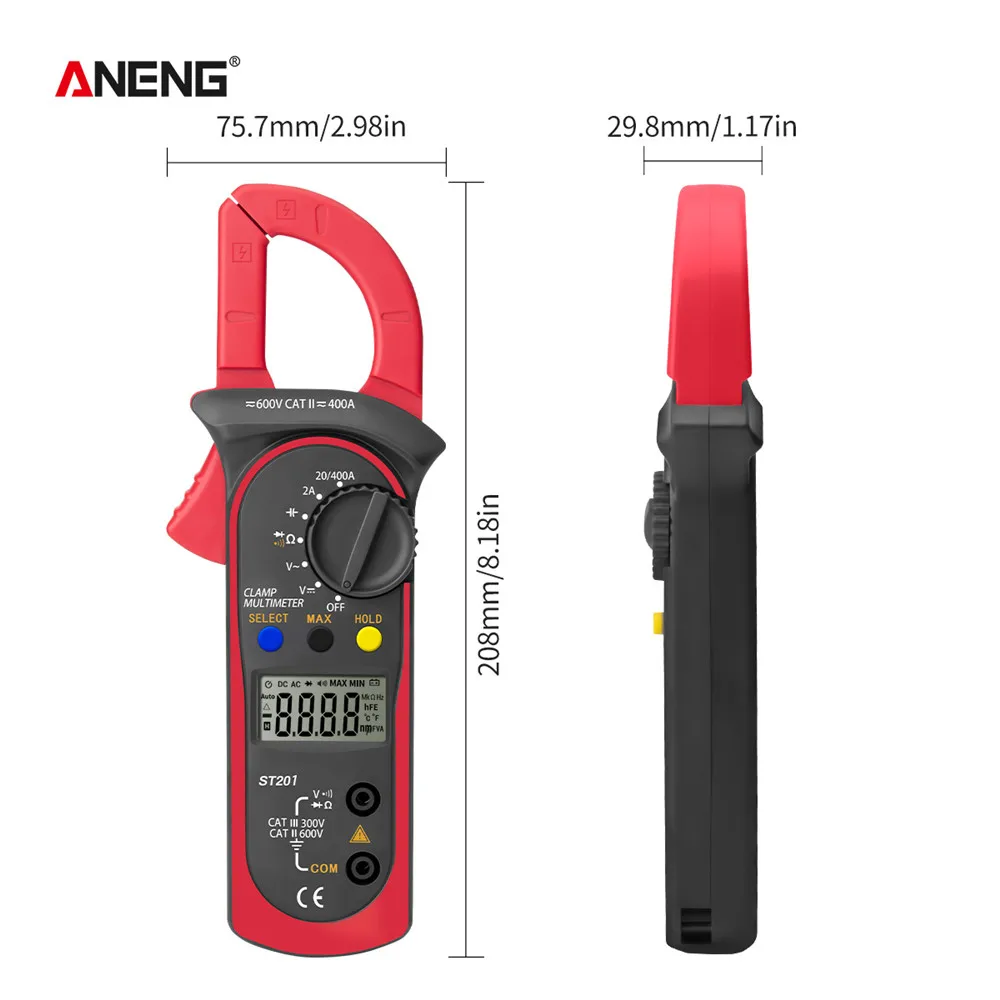 ANENG ST201 multímetro Digital abrazadera profesional amperímetro Transistor condensador probador de potencia herramientas de prueba de voltaje automotriz