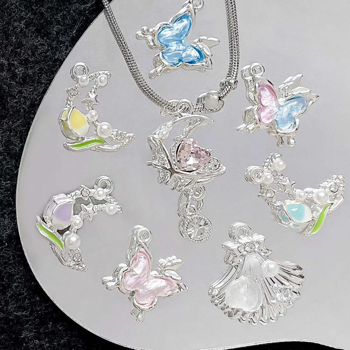 6szt Alloy Butterfly Tulip Moon Pendant Diy Handmade Bracelet Necklace Beaded Mobile Phone Chain Accessories Material Charms — zdjęcie 6