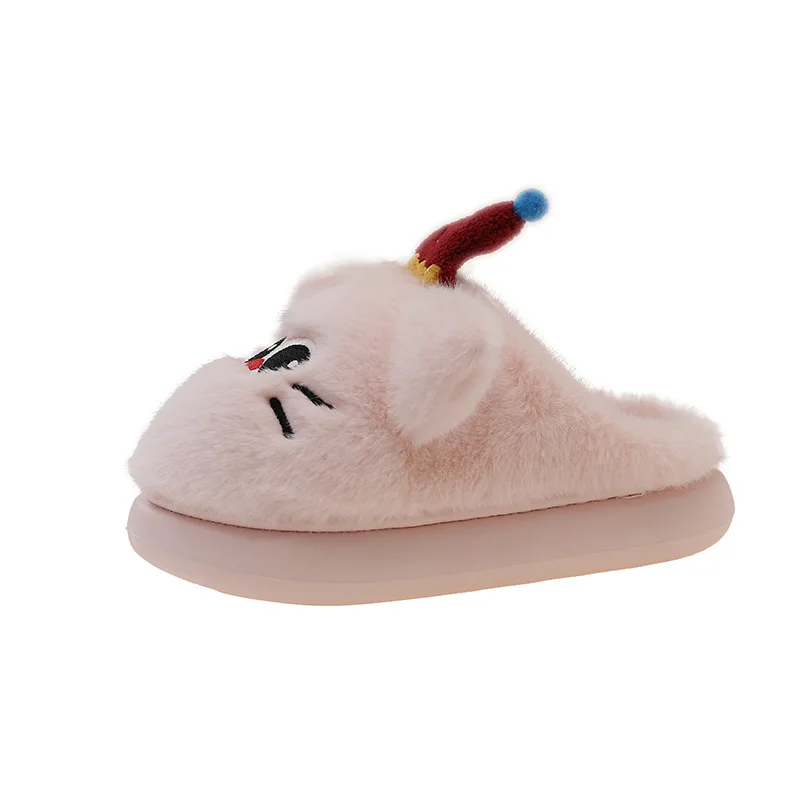 Black slippers for women winter  cute hats for cats at home non-slip thick bottom plush Indoor home cotton slippers warm girl ﻿