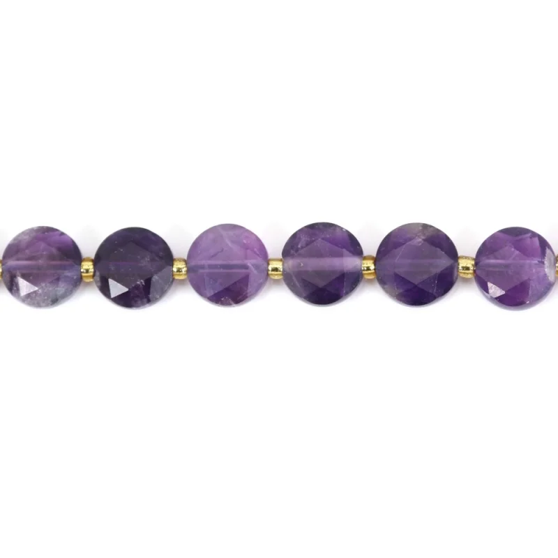 Amethyst Beads Strand Faceted Flat Round 8mm Natural Semiprecious Stone For Jewelry Making  DIY Bracelet Earrings