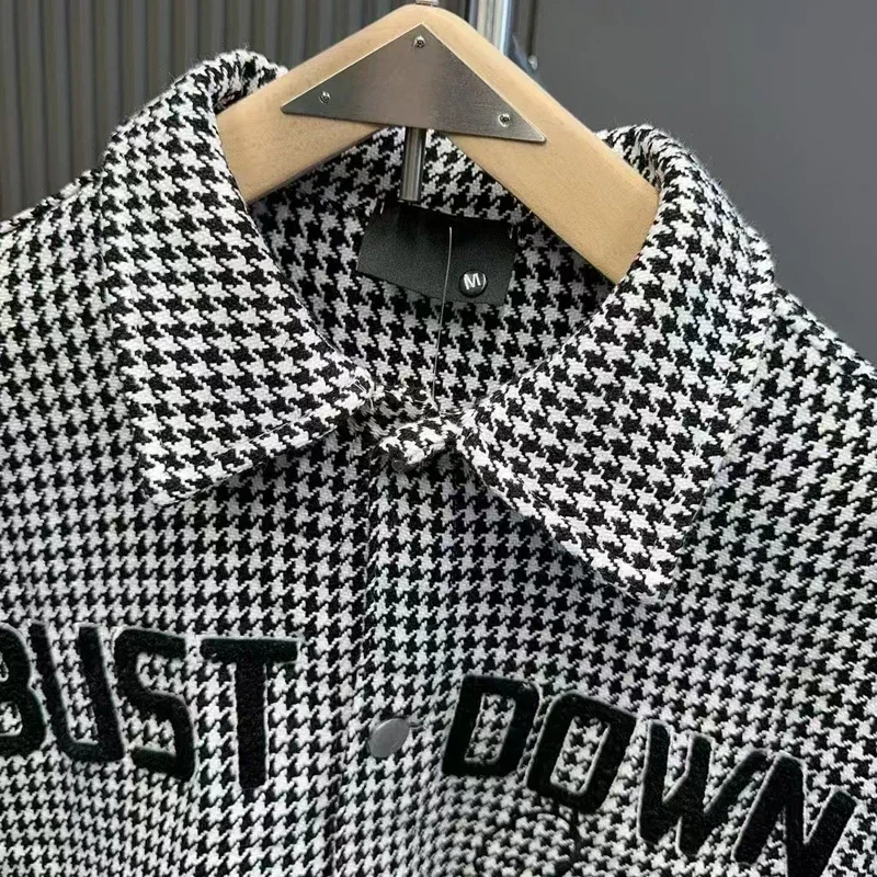 Vogel Streifen Plaid Weave Langarm Shirts Handtuch Stickerei Büste Unten Logo Jacke Männer Frauen Nisex Lose Schwarz Revers Shirts Mantel