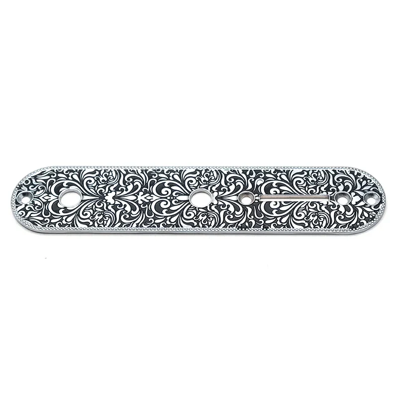 6 String Roller Saddle Bridge and Control Plate for TL Electric Guitar with Carving Decorative Pattern Strings Through Bridge