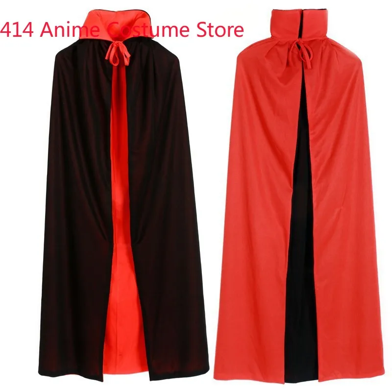 Halloween Costumes for Boys Men Collar Death Vampire Cloak Cape Gown Red Black 2 Side Wear Party Robe for Adult Children