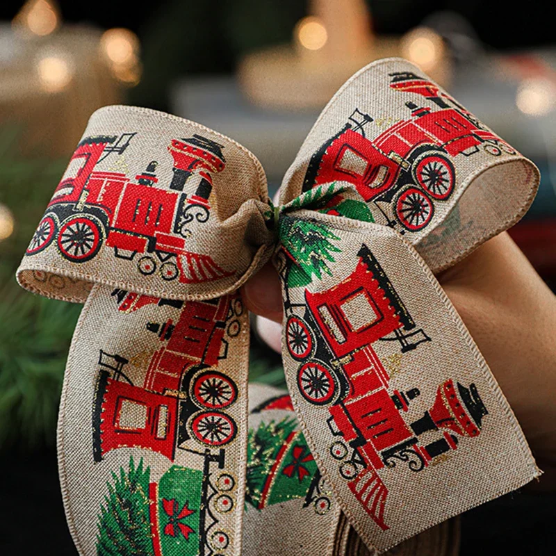 2m Lmitation Linen Christmas Ribbon Decoration Red Black and White Plaid Bow Snowflake Ribbon Christmas Webbing DIY Navidad