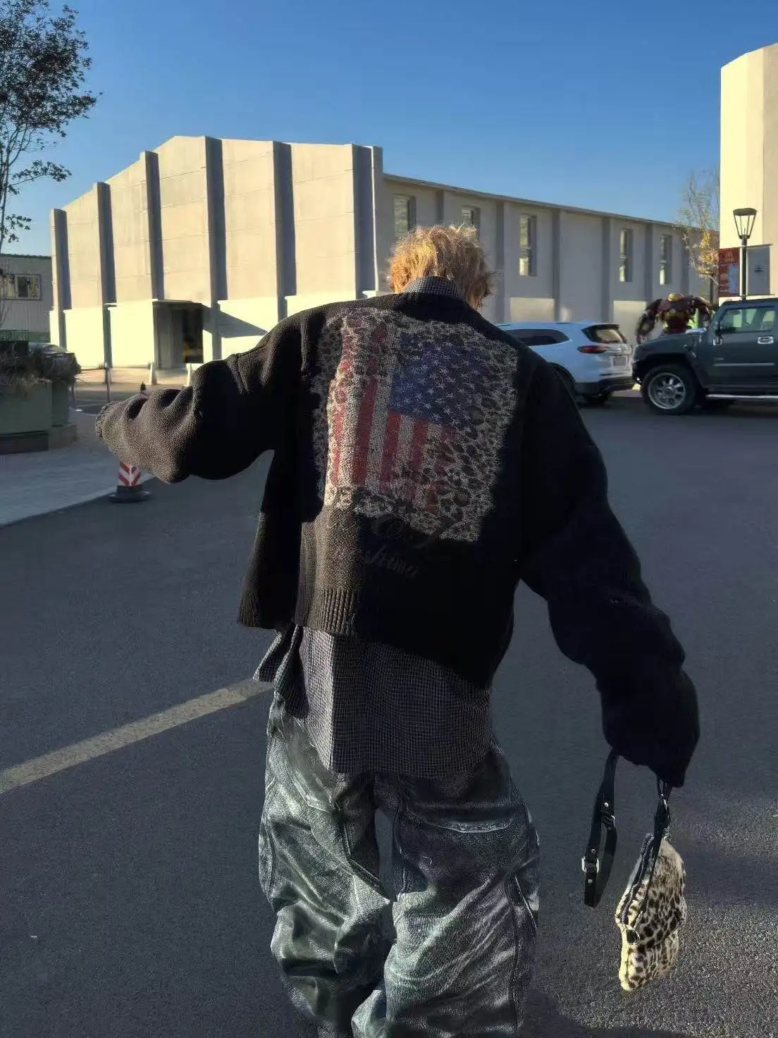 

Американский ретро-кардиган с леопардовым принтом и флагом, вязаный, с длинными рукавами, повседневный, для мужчин и женщин