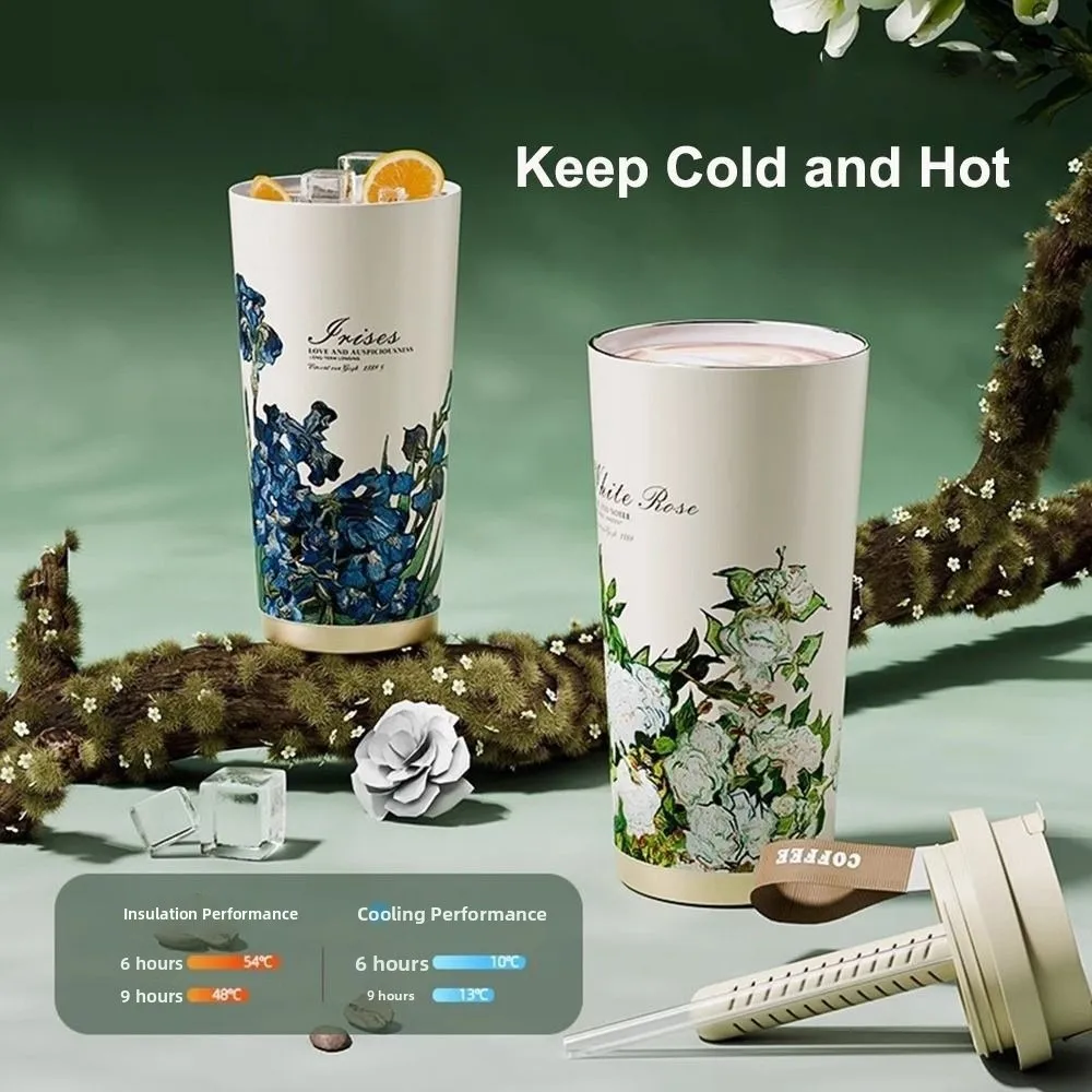 520 مللي كوب قهوة مطلي بالسيراميك عازل أو تبريد يحافظ على كوبًا معزولًا ساخنًا وباردًا عالي السعة SUS316 من الفولاذ المقاوم للصدأ