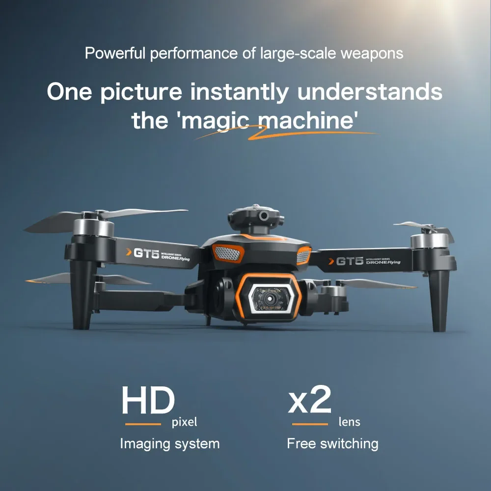 GT5 8K HD Flusso ottico Doppia lente Drone con fotocamera grandangolare Pieghevole Quadcopter WiFi Bambini Telecomando Regalo di compleanno per bambini