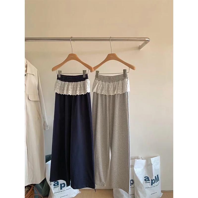 

Streetwear Wide Leg Pants Women Y2K Harajuku Lace Patchwork Sweatpants Fashion Baggy Joggers Summer Korean Casual Trousers New