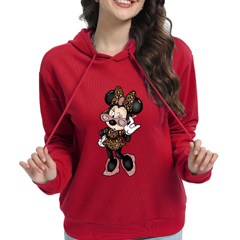 Ladies Clothing New Leopard Y2k Hoodies Trendy Disney Minnie Womens Sweatshirts Pullover Long Sleeve Hooded Tops Fall Clothes