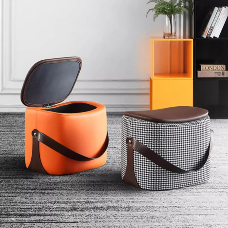 ‌Luxury Saddle Stool & Portable Storage Bench, Entry Shoe Organizer with Creative Ottoman Footrest for Living Room