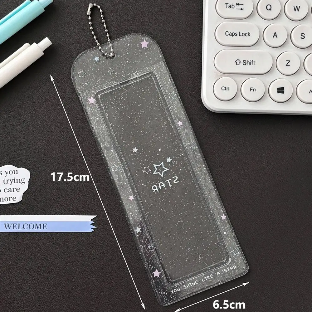 Милый блестящий прозрачный держатель для фотокарт, прозрачная 4-сетчатая сумка для карт с брелком, сумка-подвеска, чехол для фотокарточки