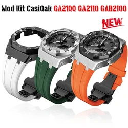 Mod Kit CasiOak GA2100 GA2110 GAB2100 Metal Bezel Case Rubber Strap for Casioak gab2110 2100 Steel Case Modification Kit 3rd4rd