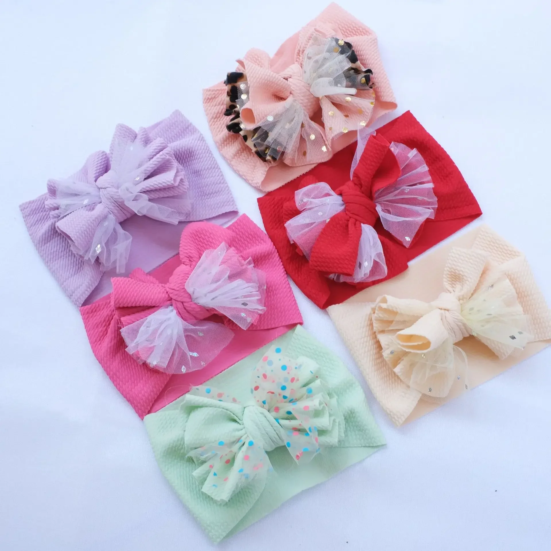 Baby Oversized Bow Headband Leopard Mesh Bowknot Wide Turban Newborn Headwear Newborn Big Hairbow Hairband Baby Bows Headwrap