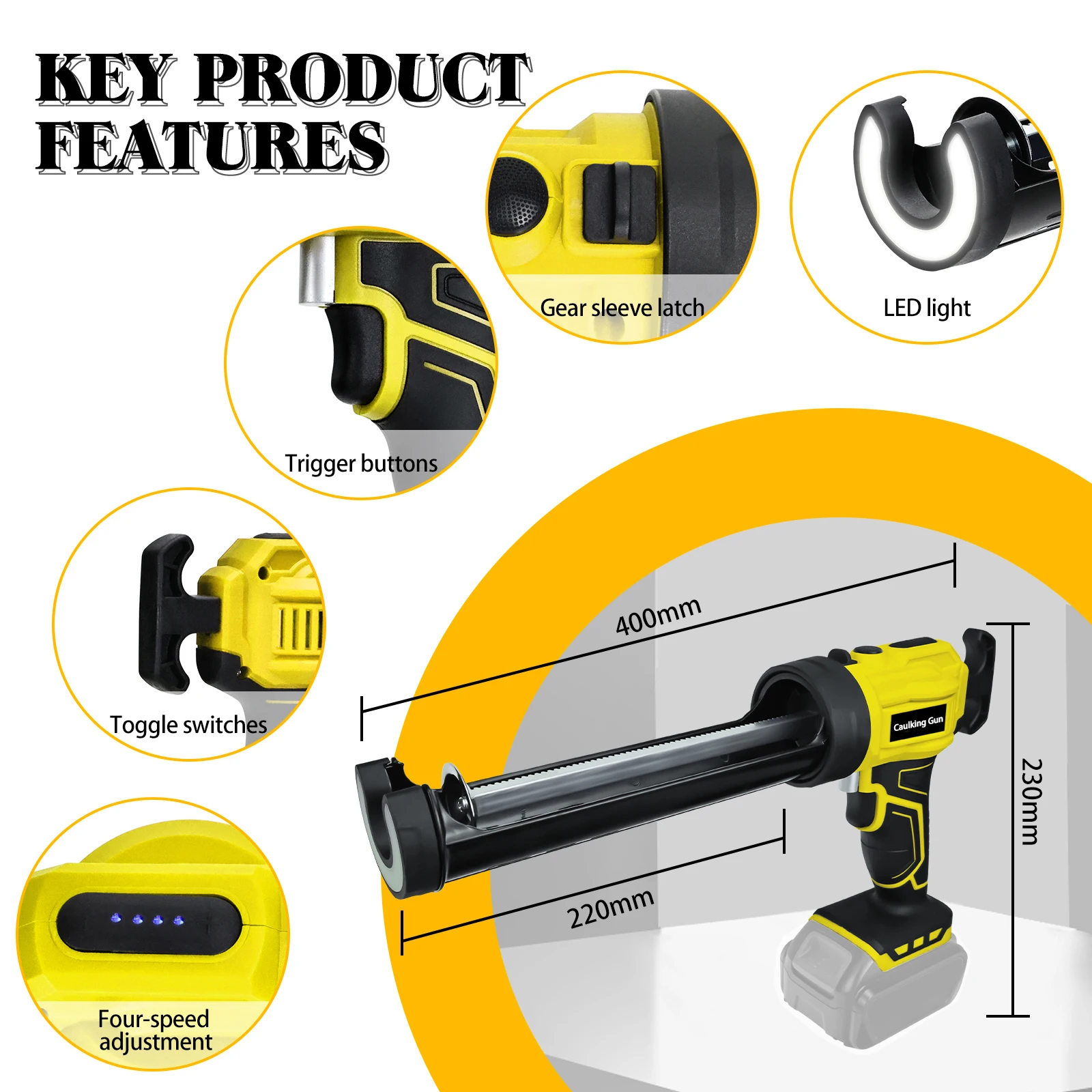 Elektryczny pistolet do uszczelniania 10 uncji/300 ml Akumulatorowy pistolet do uszczelniania 4 regulowane prędkości z diodą LED do akumulatora Dewalt 20 V (bez akumulatora)