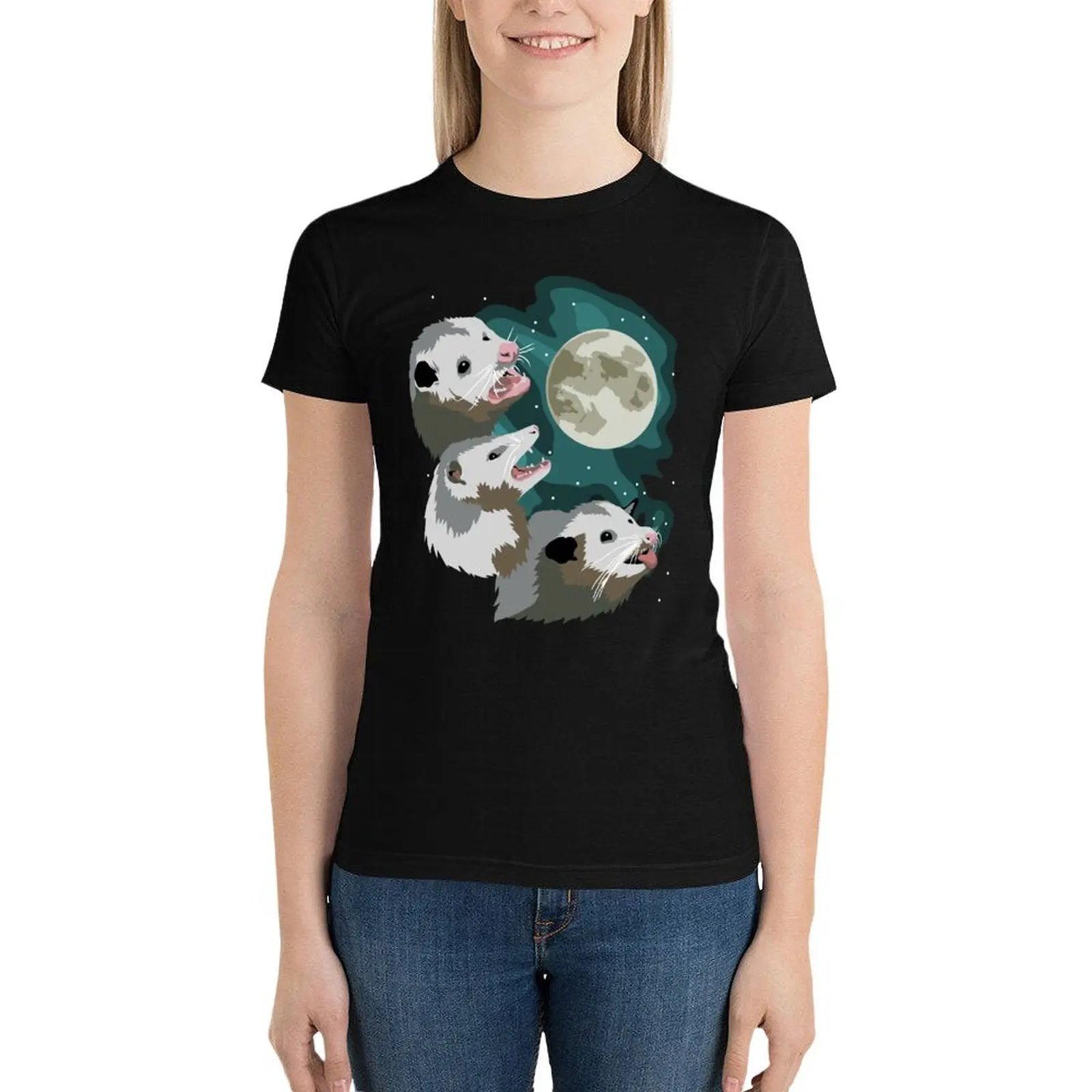 Three Possum Moon - Three Wolf Moon Parody Opossum Design T-Shirt cute clothes female summer tops Women's clothing